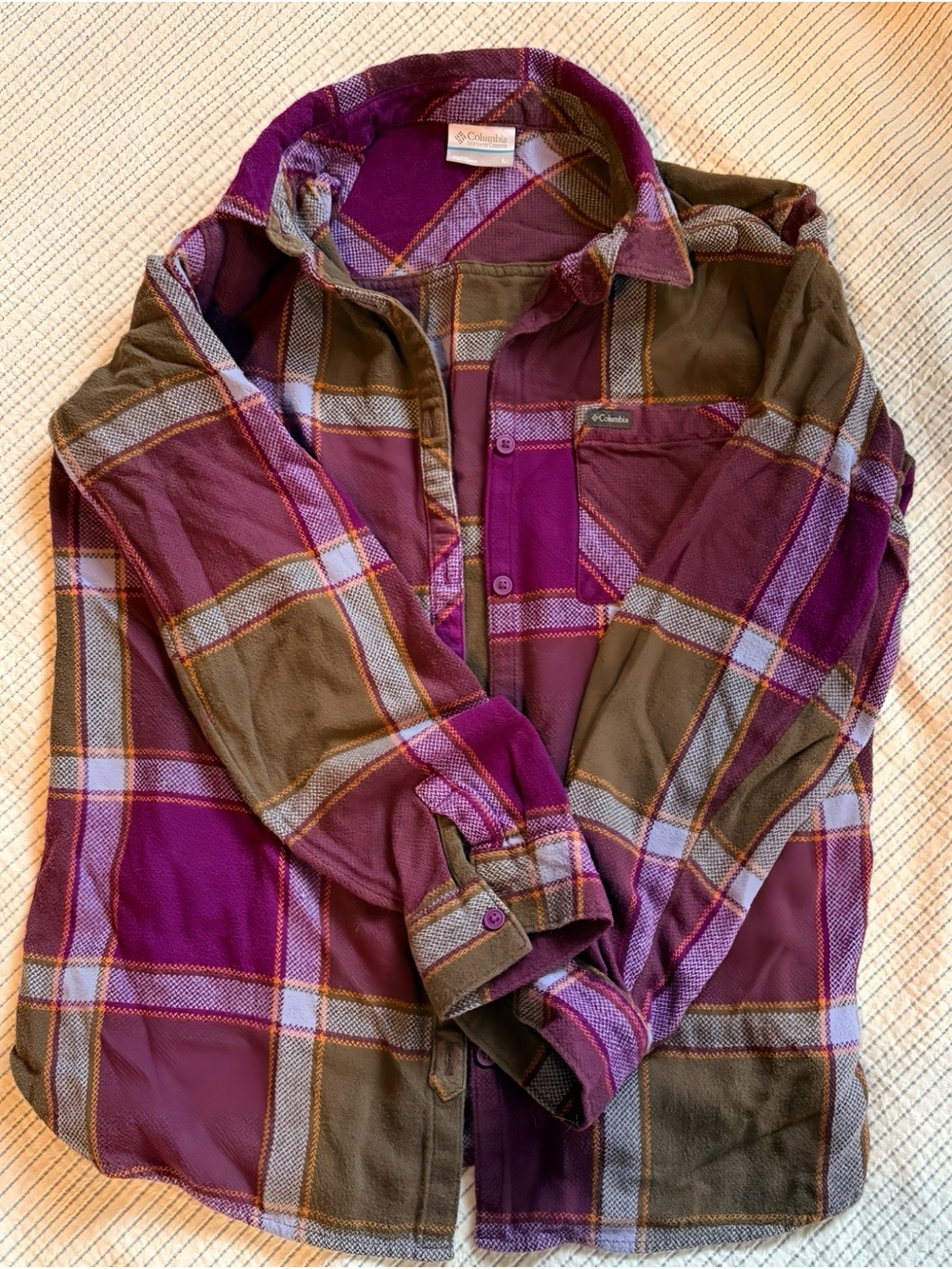 Columbia Kids Purple and Olive Plaid Button-Down Shirt